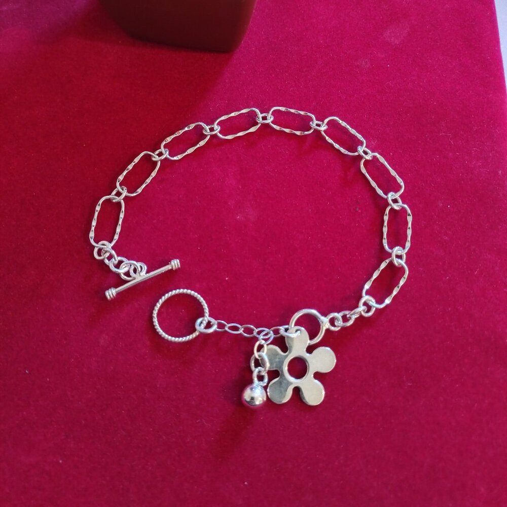 Charm Bracelet with Sphere and Flower Silver 925 - Picture 1 of 3